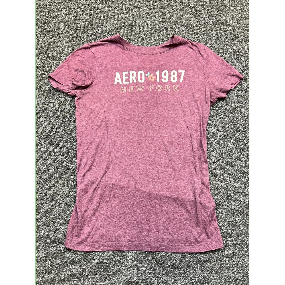 Aeropostale Classic Crew T-Shirt Womens Small Heather Maroon Aero 1987 Graphic